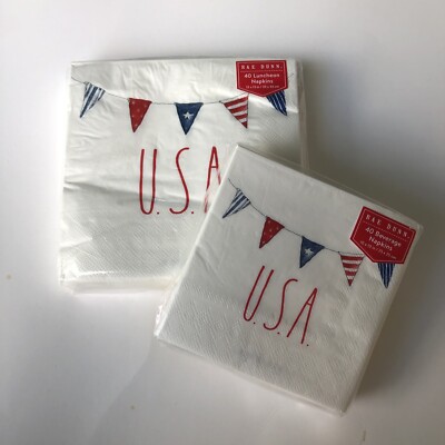 Rae Dunn 4TH OF JULY USA Napkins 40 count Two Sizes Luncheon Beverage New