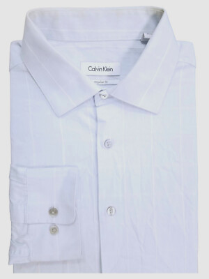 Calvin Klein Men's Regular-Fit Printed Cotton Dress Shirt - Empire Blue - Size 16.5-32/33