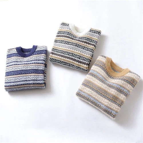Maglione Uomo Ragazzo Righe Etniche Ecopelliccia Mohair Maglione Soffice Pullover Retrò*/ - Foto 5 di 18