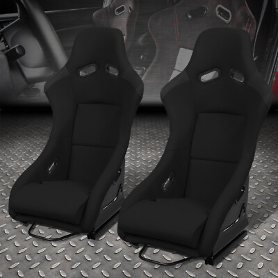 PAIR OF UNIVERSAL FIBERGLASS BLACK FABRIC FIXED POSITION RACING BUCKET SEAT L+R