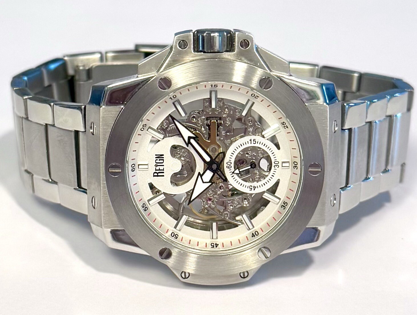 48mm Auto Skeleton & White Dial | Silvertone Brac… - image 4