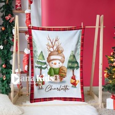 Personalized Baby Christmas Blanket, Christmas Snowman Baby Custom Name Blanket