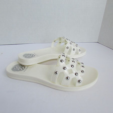 VINCE CAMUTO VP-CARRON White Studded Flat Slides Jelly Sandals Womens size 6-NEW