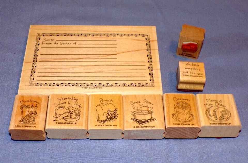 Lote Estampación Madera Goma Receta Tarjeta Caja Artesanal Stampin Kit Cocina Comida Cocina Foto 2 de 4