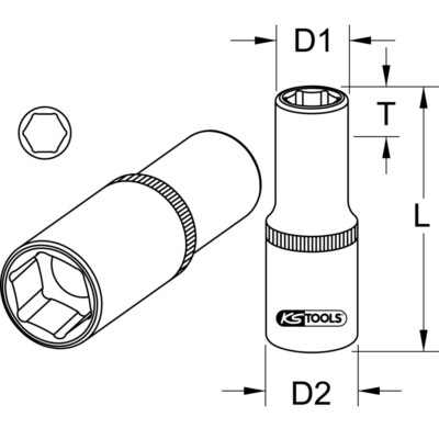 KS Tools 918.1260 Sechskant-Stecknuss – 1/2" Antrieb, 20 Mm, Lang, Chrom Vanadium, Hochglanz Verchromt