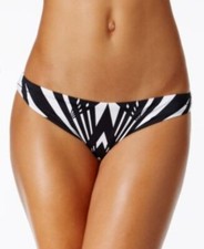 Bar III BLACK Prism Printed Cheeky Swim Bottom, XL, Black/white