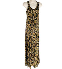 Michael Kors Womens Maxi Dress XS Brown Black Snakeskin Halter Back Front Slit