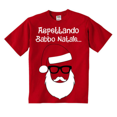 Simpatica t-shirt bambino e bambina Aspettando Babbo Natale, personalizzabile - Foto 1 di 1