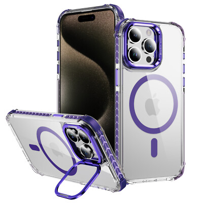Clear Magnetic Kickstand Protective Case for iPhone 16 Pro Max 15 Pro Max 14 13