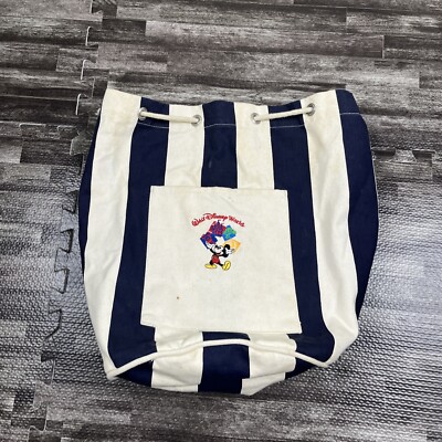 Vintage Disney World Pull String Duffel Bag 15” Blue and White - Main Image