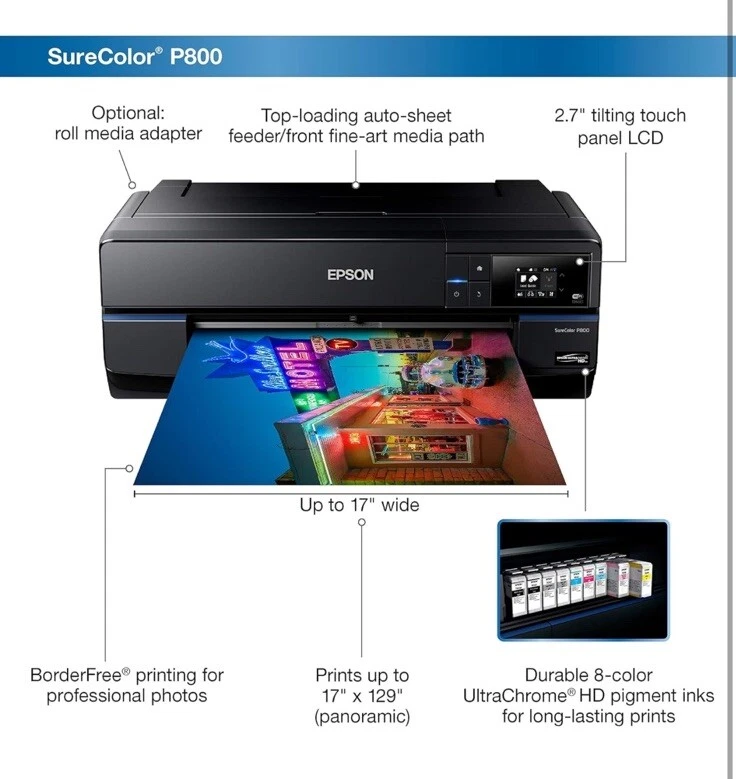 RE_NEWED Epson SureColor P800 Inkjet Printer 17 inch Wide Format Printer - Image 3 of 4