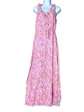 Kingston Peach Pink  Maxi Prairie Dress Size M Elastic Waist Lightweight Packab