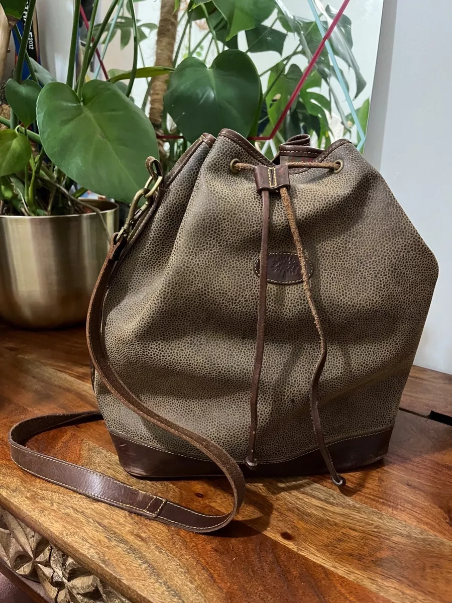 Vintage Womens Mulberry Bag, Drawstring Bucket Tote, Brown