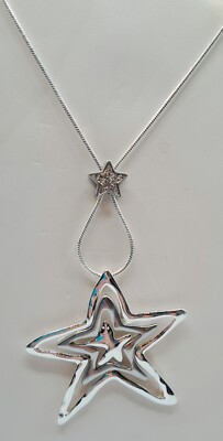 Silver Star 2.5'' Stainless Steel Extra Long Necklace 35-39''  Gift