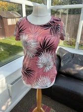 XS UK 8 10 ANTTHONY STUDIO QVC Pink top stretchy short sleeve tshirt Tropical T