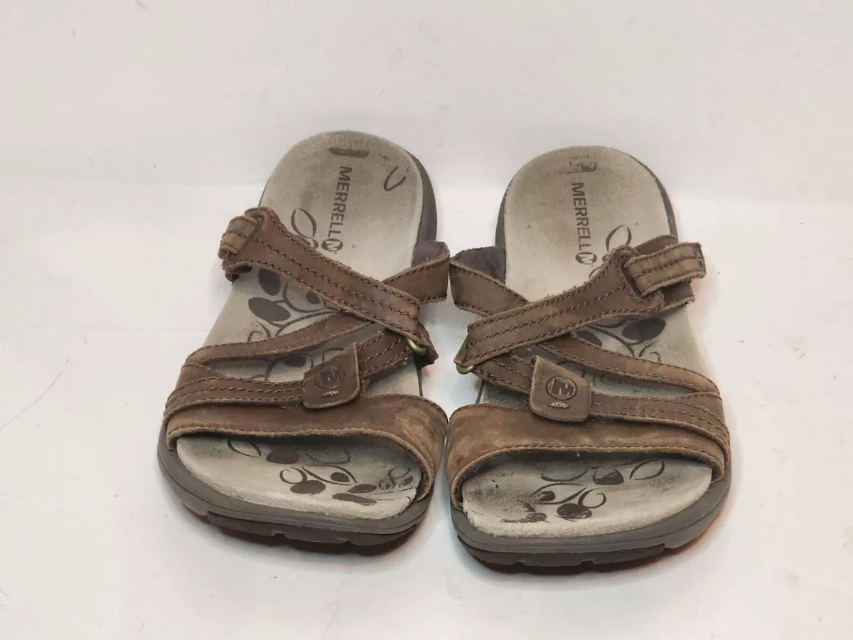 Merrell Bracken Brown Leather Slip On Sandals Women s Size 9 J62276