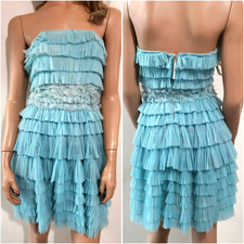 🆓US🛃  Dolce&Gabbana D&G tulle ruffle layered corset sky blue Dress IT 38