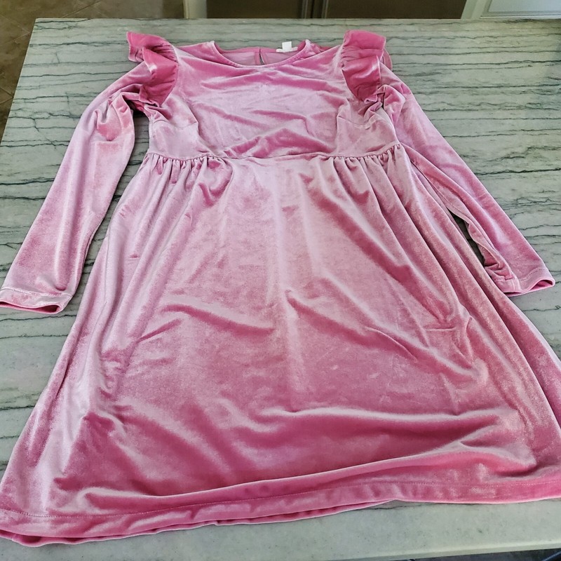 Crewcuts Girls Pink Velour Velvet Long Sleeve Ruffle Sleeve Dress Size 14