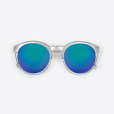 SUNGLASSES ROUND CLEAR PLASTIC UV400 BLUE/GREEN MIRROR LENSES FROM A USA SELLER!