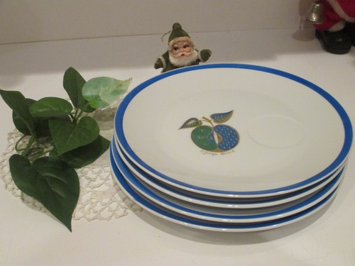 4 Mid-Century Georges Briard Snack Plates Apples Pears blue/green - Picture 9 of 9