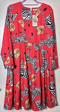 ROIIII Red Satin Zebra Print Citrus Orange Fit N Flare Dress Size XXL UK 18 20