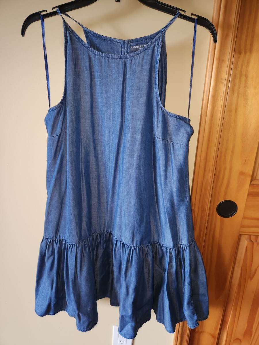 chelsea and theodore blue dress Chelsea & Theodore Blue Sleeveless -HALTER Tencel Dress ~ PL NWOT