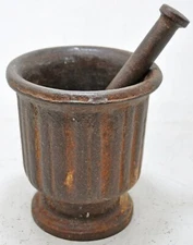 Antique Iron Mortar and Pestle Spice Grinder Original Old Hand Crafted Engraved