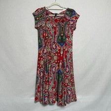 Lauren Ralph Lauren Dress Medium Red Paisley Print Short Sleeve Fit Flare