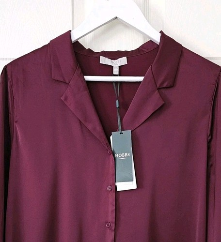 Hobbs Mirabel Satin Shirt Size 12 Burgundy Long Sleeves New With Tags RRP £69 - Picture 2 of 10