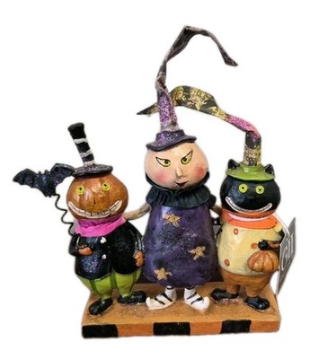 GALLERIE 11 Halloween Anthropomorphic Cat, Pumpkin & Witch statue decoration NWT