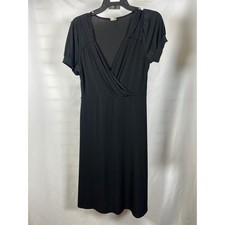 Merona Womens Black Faux Wrap V-Neck A-Line Dress Short Puff Sleeve Size M