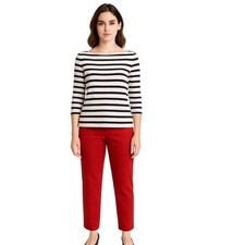 LOFT Striped Boat Neck 3/4 Sleeve Sweater Top Black White S Coastal Chic 73-24