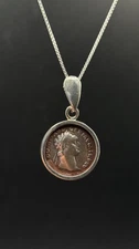Ancient Roman Silver Denarius Coin in Sterling Silver Pendant with chain.