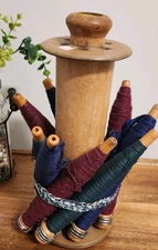 10 Vtg Antique Wood Textile Mill Industrial Yarn Thread Spool Spindle Bobbin 