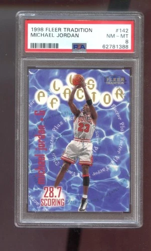1998-99 Fleer Tradition #142 Michael Jordan Plus Factor PSA 8 Graded Card NBA 98