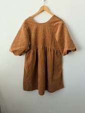 Everlane Corduroy Babydoll Mini Dress Rust Brown Puff Sleeve Size M 