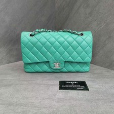 Auth Chanel Medium Classic Flap Bag Mint Green Quilted Leather Shoulder Bag