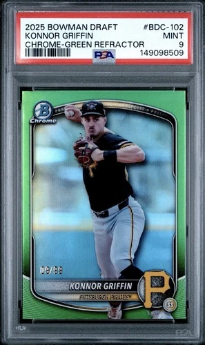 2025 Bowman Draft Konnor Griffin Chrome True Green Refractor #/99 Pirates PSA 9