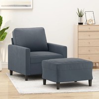 Sessel Mit Hocker Samt Dunkelgrau 60 Cm Sitzbreite