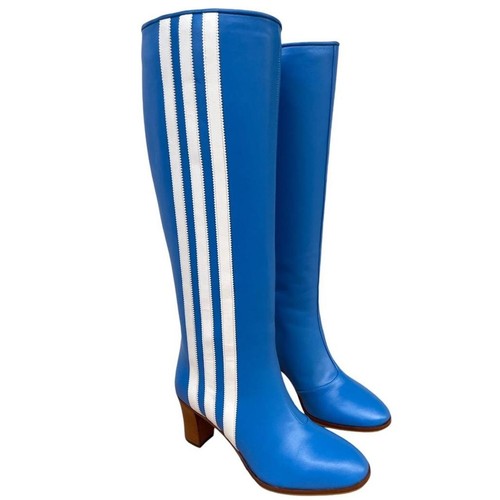 Stivali al ginocchio Gucci x Adidas in pelle blu e bianca - Foto 3 di 7