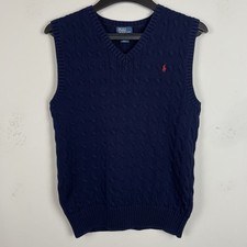 Polo Ralph Lauren Sweater Vest Boys XL 18-20 V-Neck Cable Knit Navy Fisherman