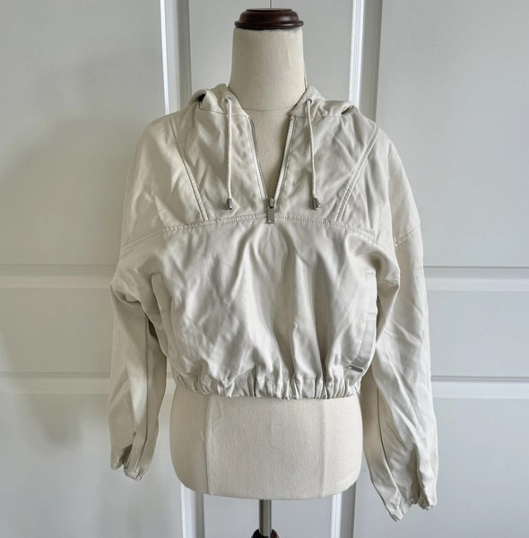 Ava & Ever Cropped Hooded Anorak Jacket Cream Size 10 Y2K PU Coated