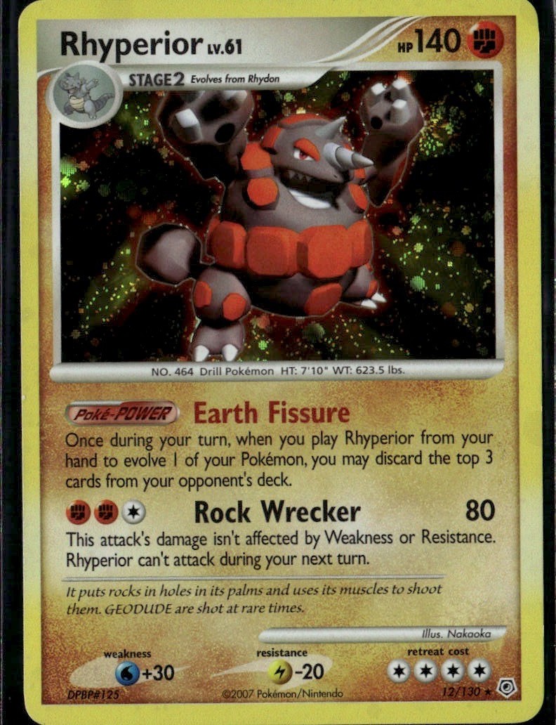Rhyperior Holo Rare Diamond and Pearl 12/130 Fighting Holo Pokemon Card