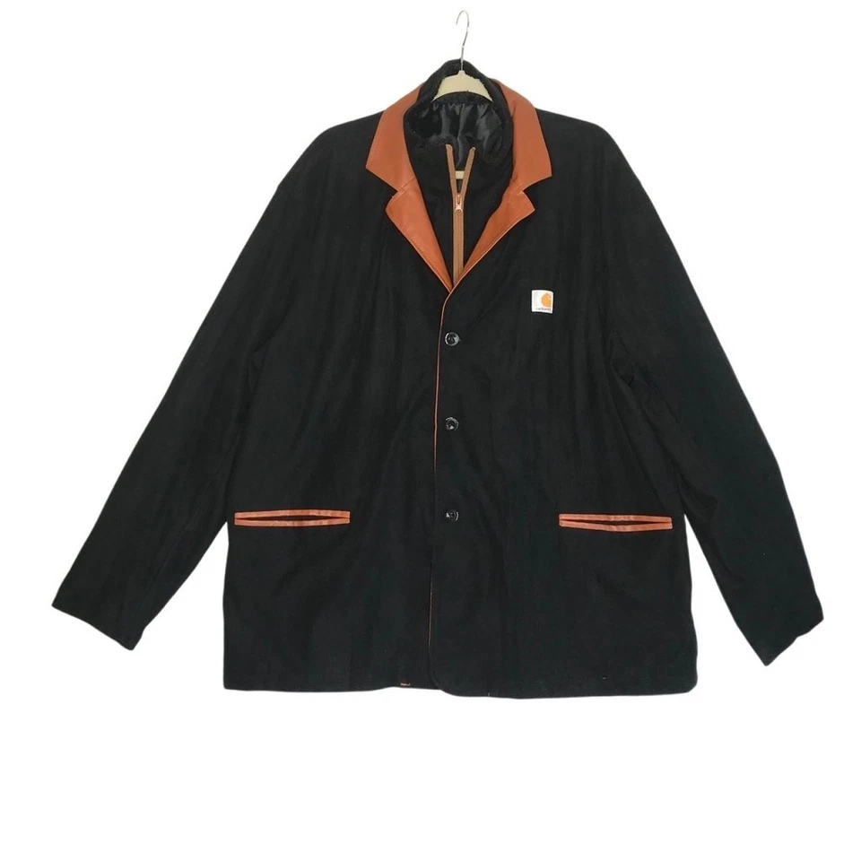 CARHARTT винтажный замши/PU Blazer куртка мужчин 3XL черный ретро Y2K ностальгии 90-х - Изображение 2 из 4
