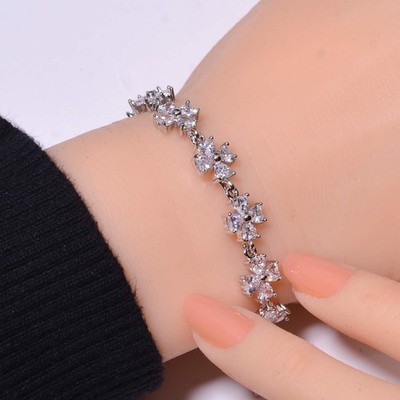 White Topaz 925 Sterling Silver Tennis Bracelet 8.99'' B, for her, Christmas