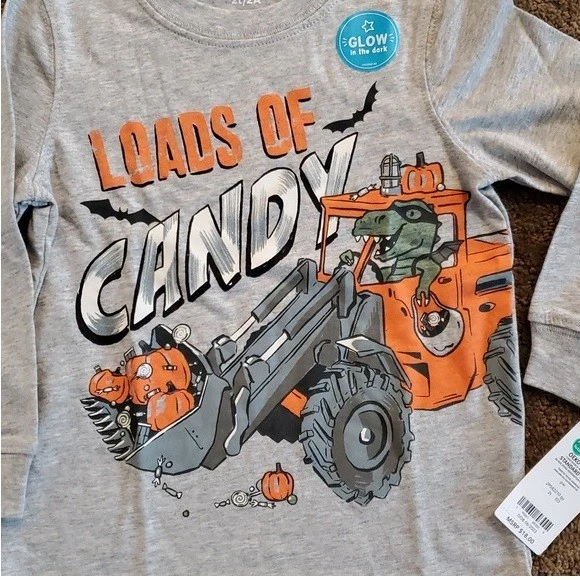 Camiseta masculina CARTER'S Halloween dinossauro CARGAS de doces tamanho 12 18 24 meses 2T nova com etiquetas - Imagem 2 de 2