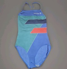 Vtg 80s Archival Adidas Swimsuit West Germany Era Small Blue High Cut Trefoil