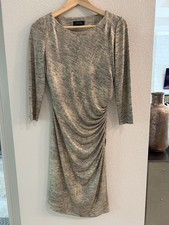 Tahari gold and bronze stretchy metallic classy dress with ruching, size 4, NWT