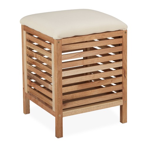 Wäschekorb Wäschetruhe mit Sitz Wäschehocker aus Holz Badezimmer Hocker - Bild 9 von 9