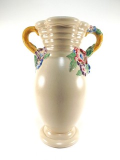 LARGE CLARICE CLIFF TWIN HANDED VASE IN THE OUR GARDEN PATTERN REF 388/5